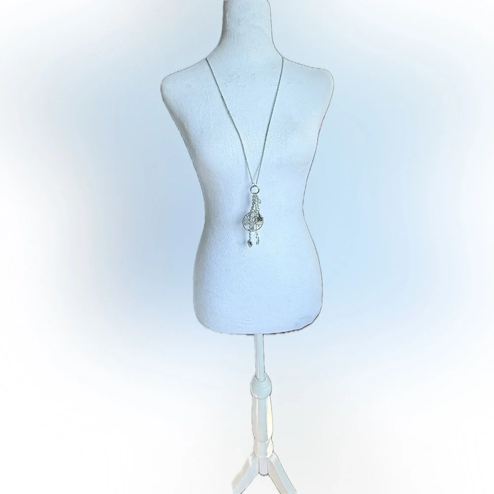 🌳 Cookie Lee Silver Charm Necklace w/Heart Dove Crystal Accents & Tree of Life - Picture 5 of 11